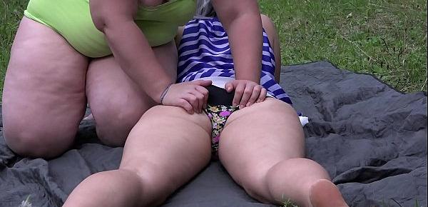  Full fisting for hairy pussy. Lesbians with big asses love orgasm and affection outdoors. Fetish.